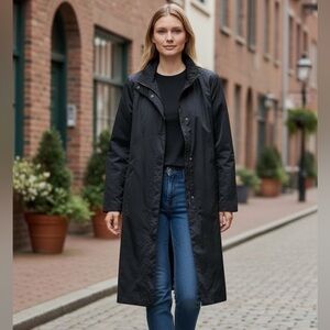 Eileen Fisher Black Longline Snap Front Mid-Weight Coat Size XL